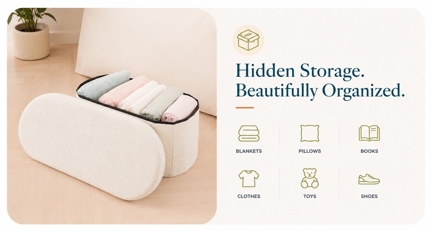 Boucle Oval Storage Ottoman