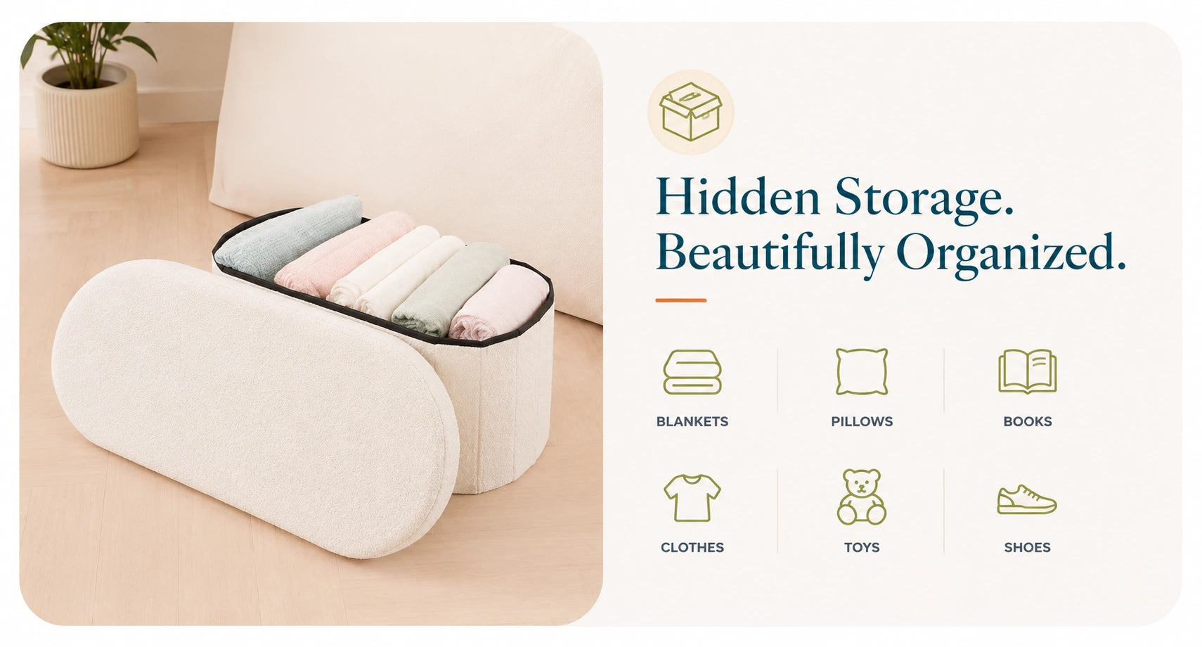 Boucle Oval Storage Ottoman