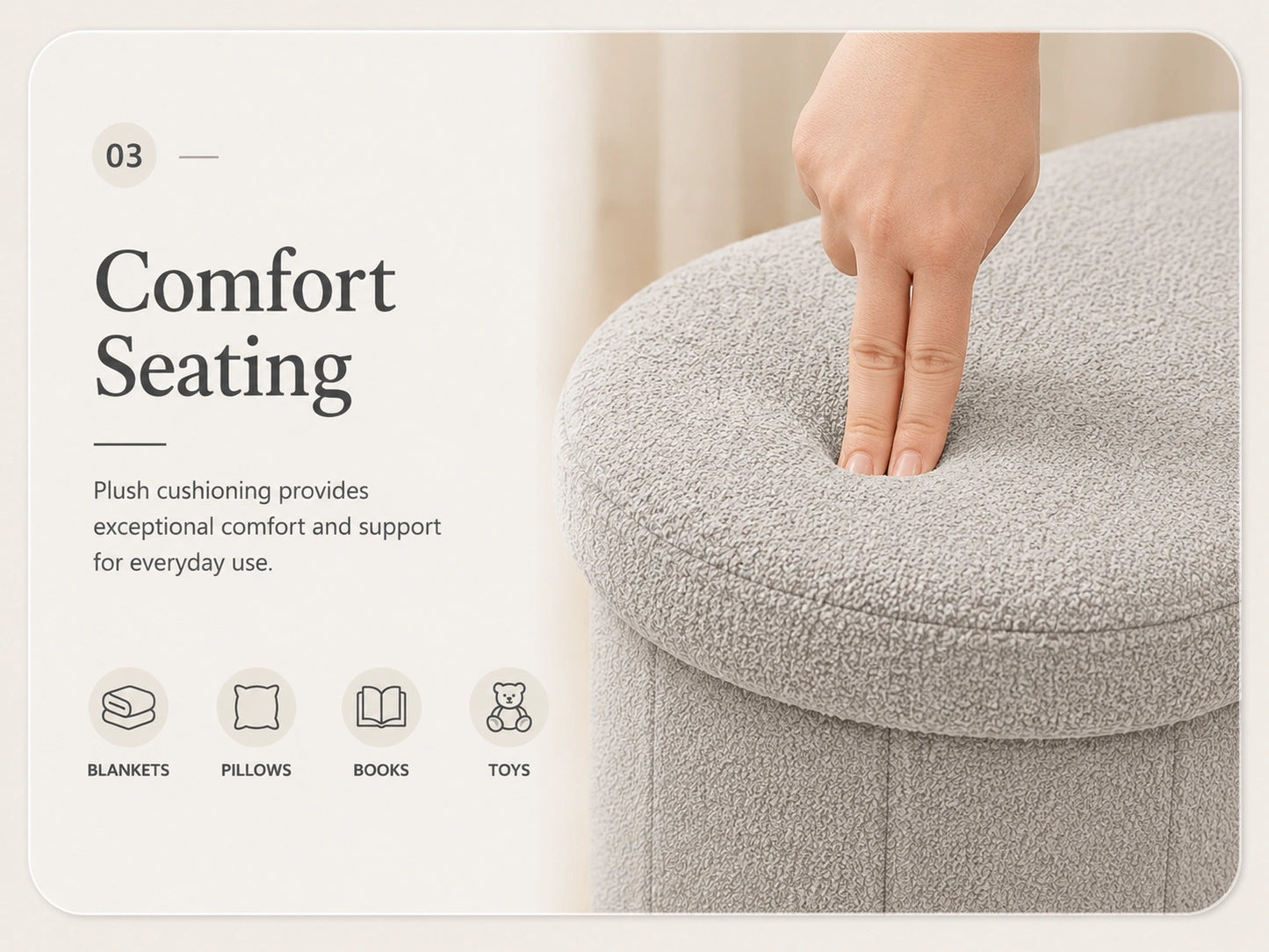 Boucle Oval Storage Ottoman