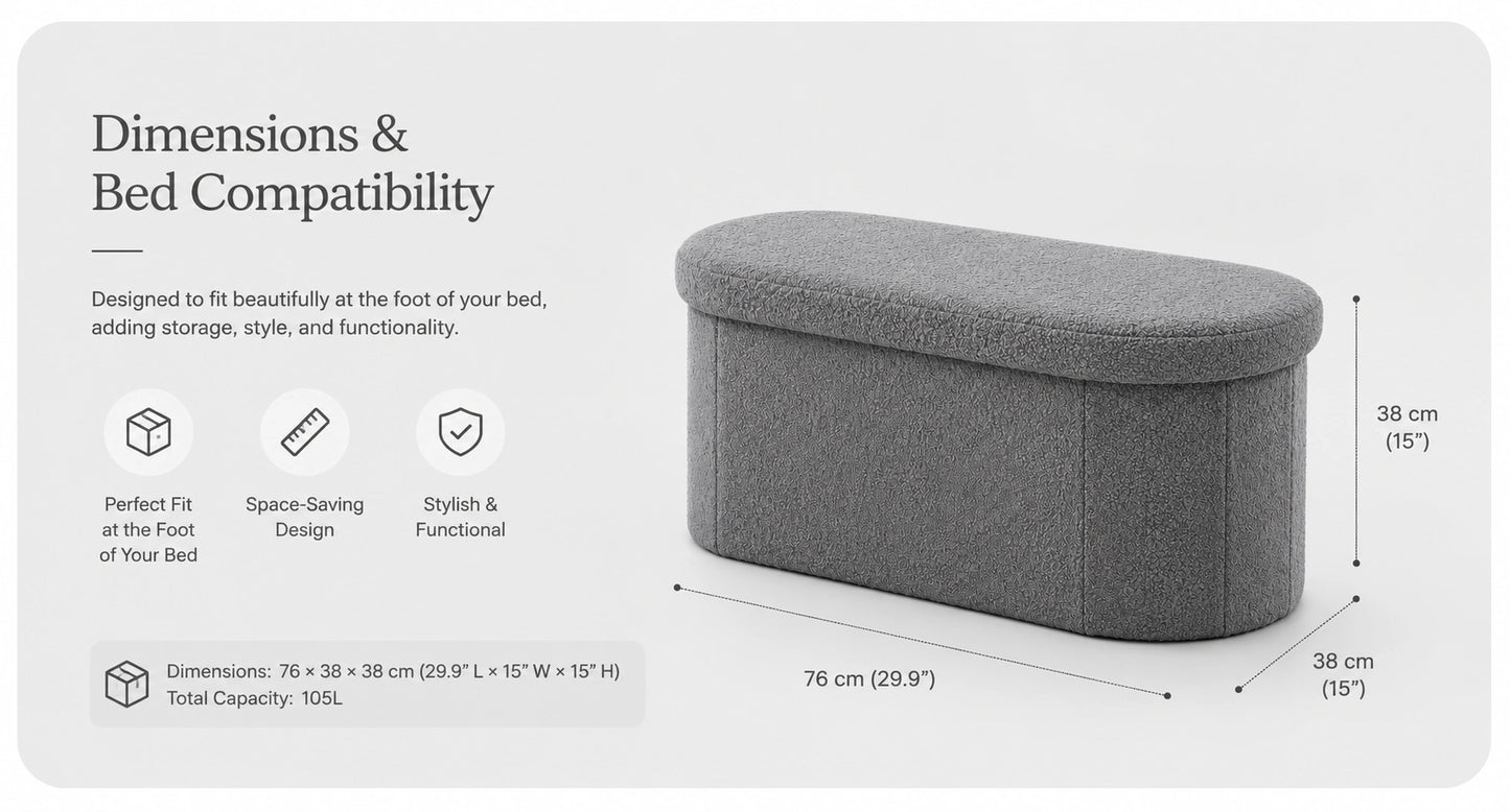 Boucle Oval Storage Ottoman