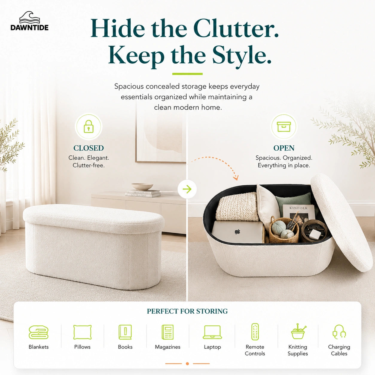 Boucle Oval Storage Ottoman