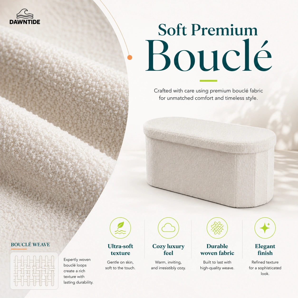 Boucle Oval Storage Ottoman