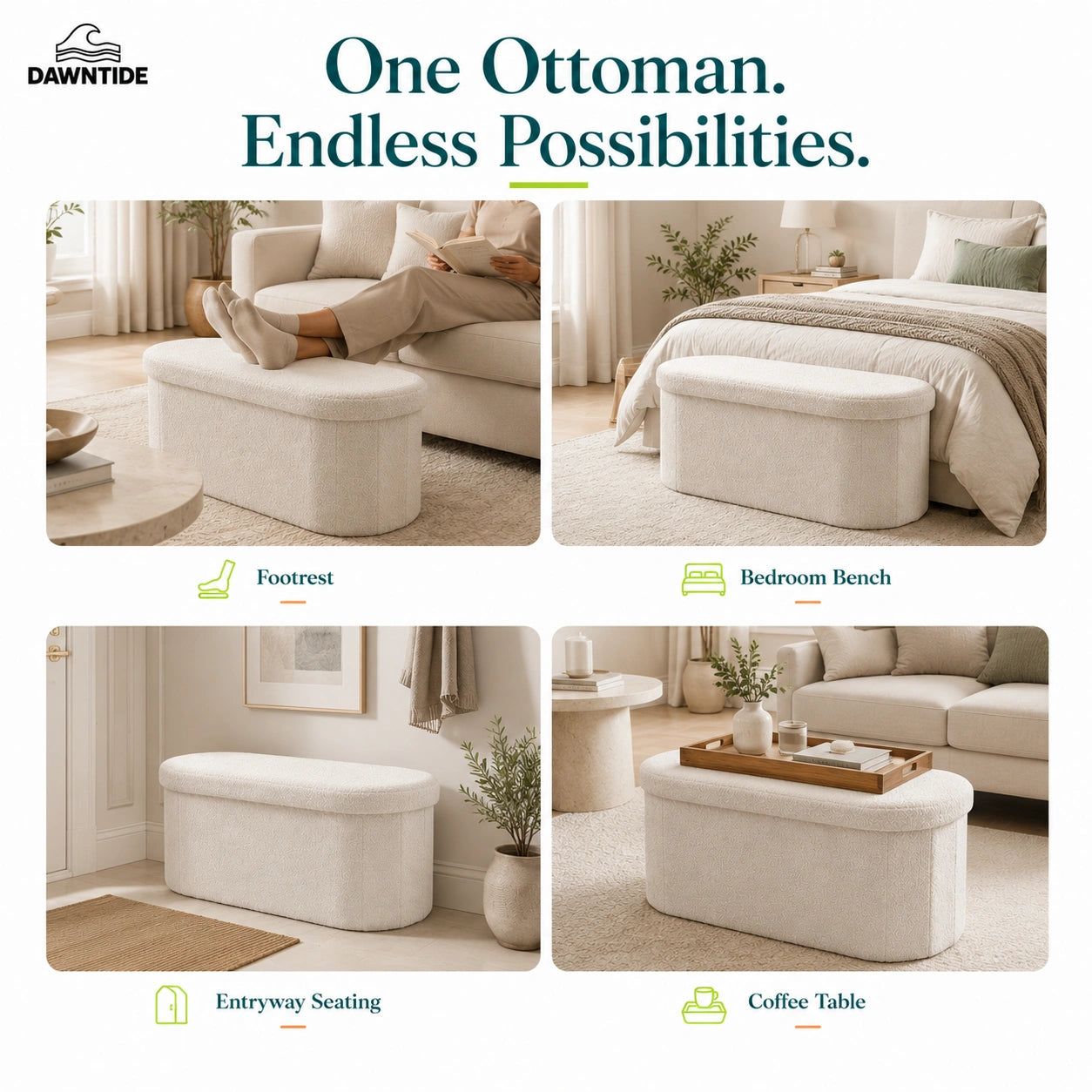 Boucle Oval Storage Ottoman