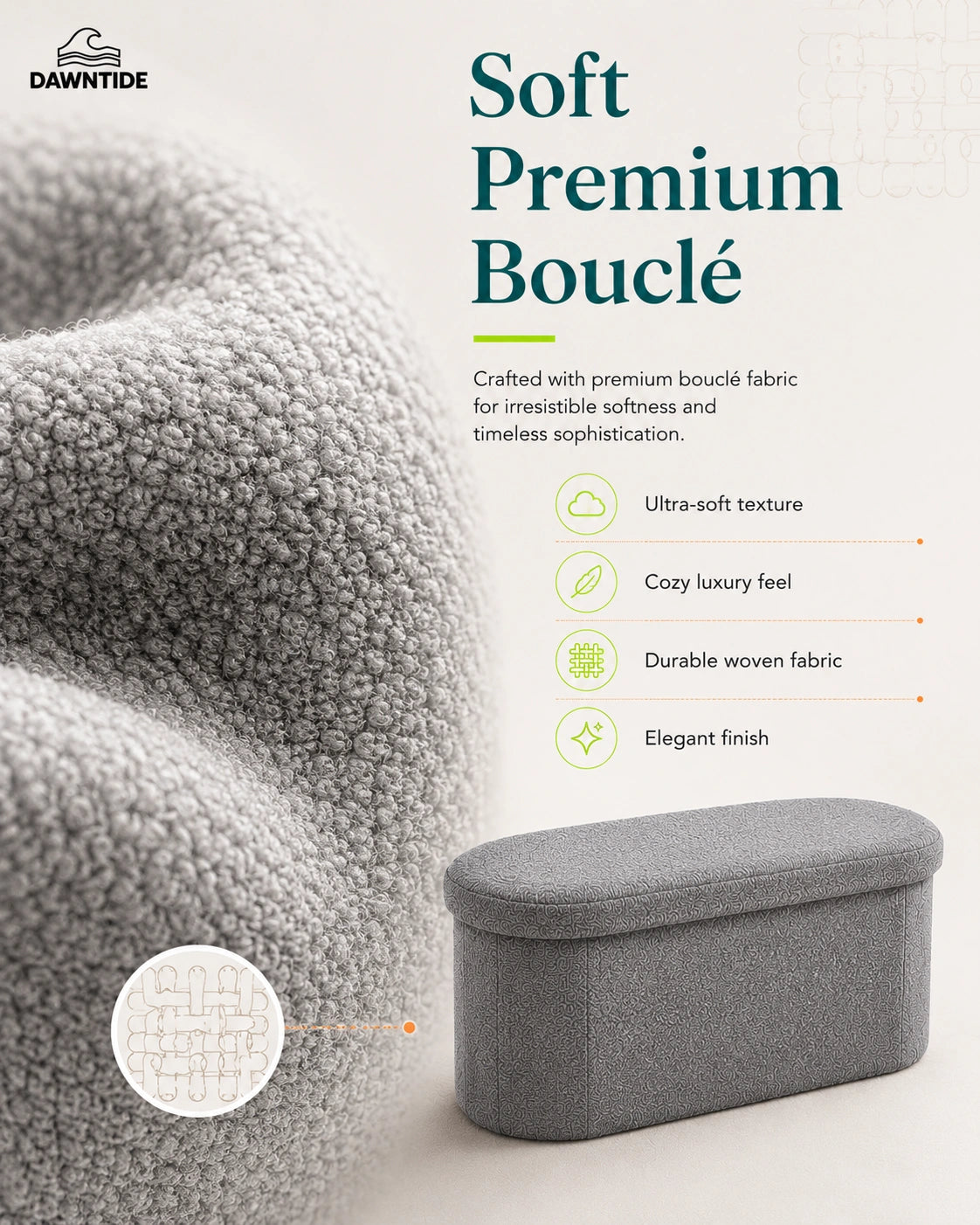 Boucle Oval Storage Ottoman