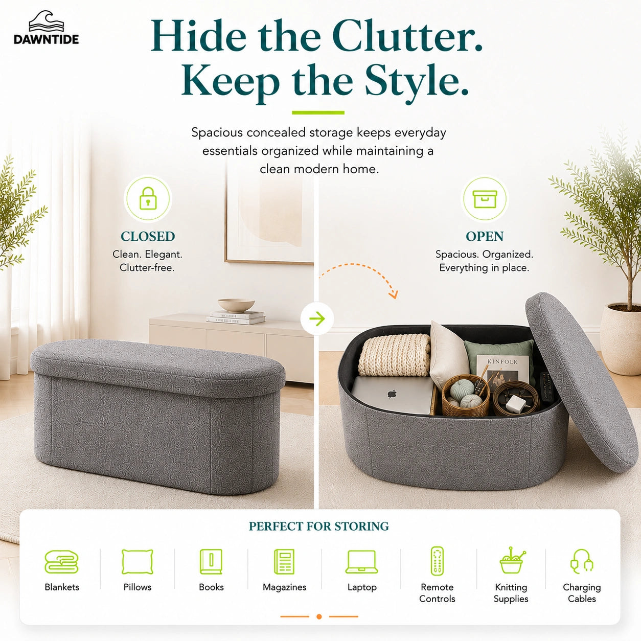 Boucle Oval Storage Ottoman