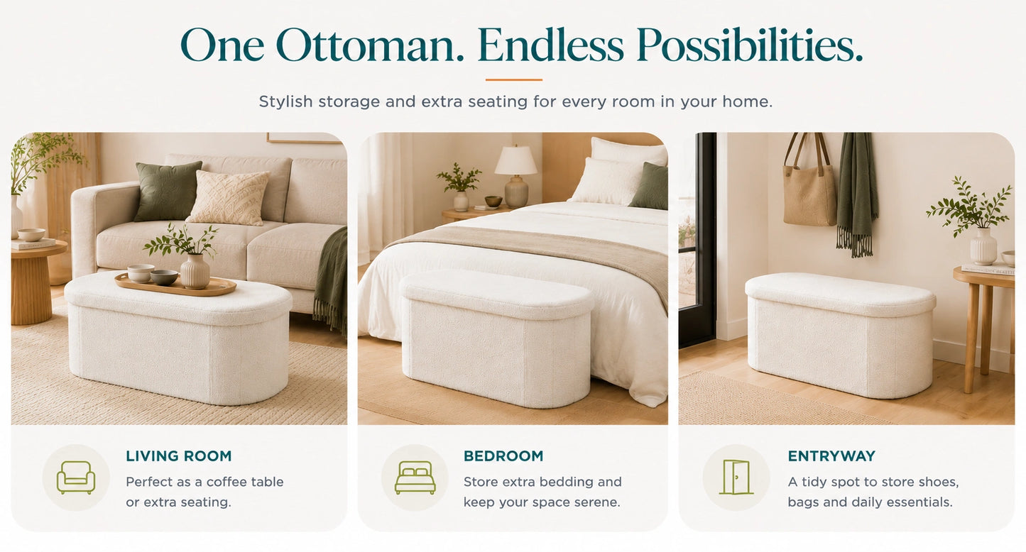 Boucle Oval Storage Ottoman