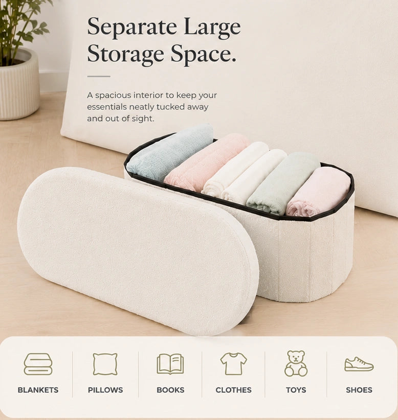 Boucle Oval Storage Ottoman